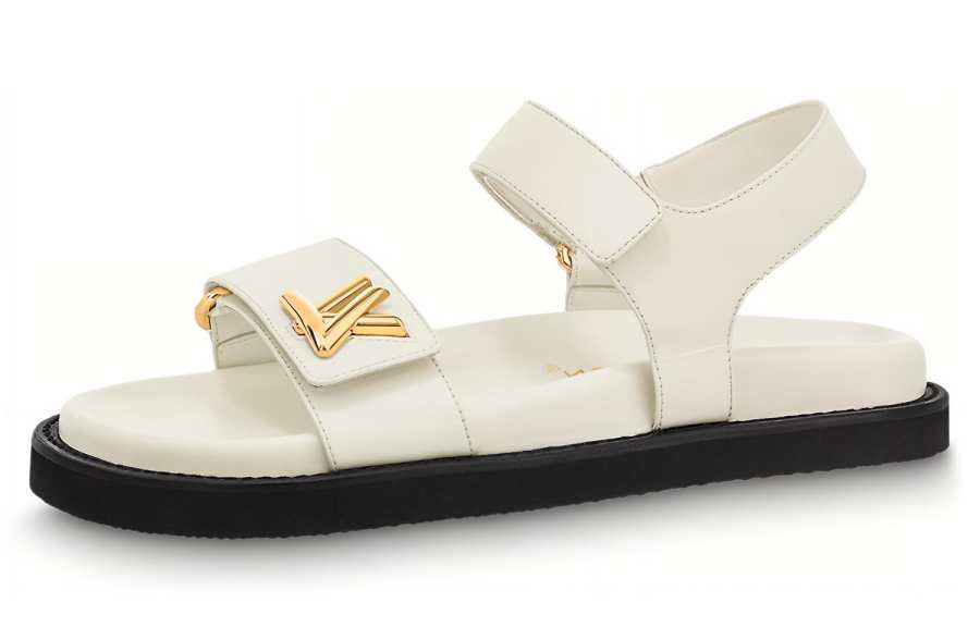 LOUIS VUITTON Sunset Leather One Strap Sandals Women's White