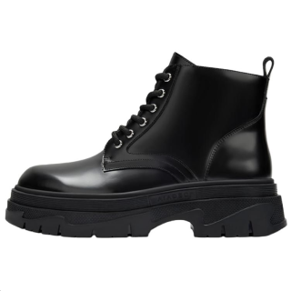 DEGAIA Cow Leather Ankle Length Combat Boots Men's Black