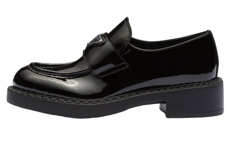 PRADA PRADA Chocolate Patent Leather, Leather Versatile Loafers 5cm Women's Black
