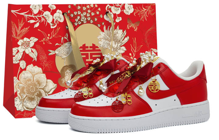Nike Nike Air Force 1 Wedding Shoes, Harmony Of Phoenix And Peacock Abrasion Resistant Slip Resistant Low top