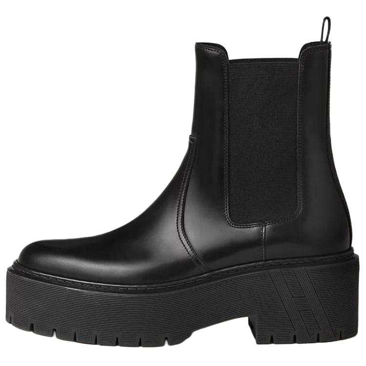 HERMES Harrow Leather Short Chelsea Boots Women's Black