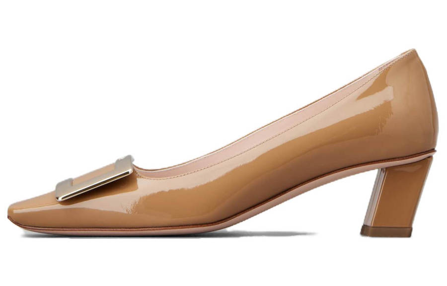 Roger Vivier Patent Leather Chunky Heel High Heels 4.3cm Women's Brown