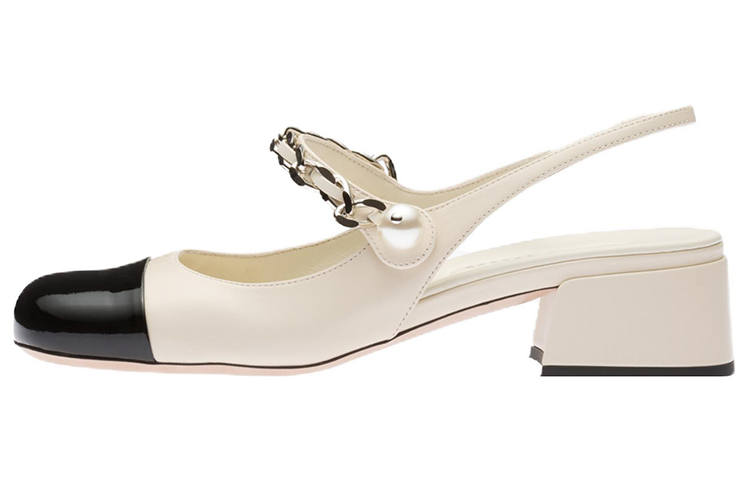MIU MIU Leather Block Heel High Heels Women's Ivory