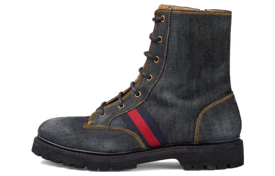 GUCCI Denim Short Combat Boots Men's Black