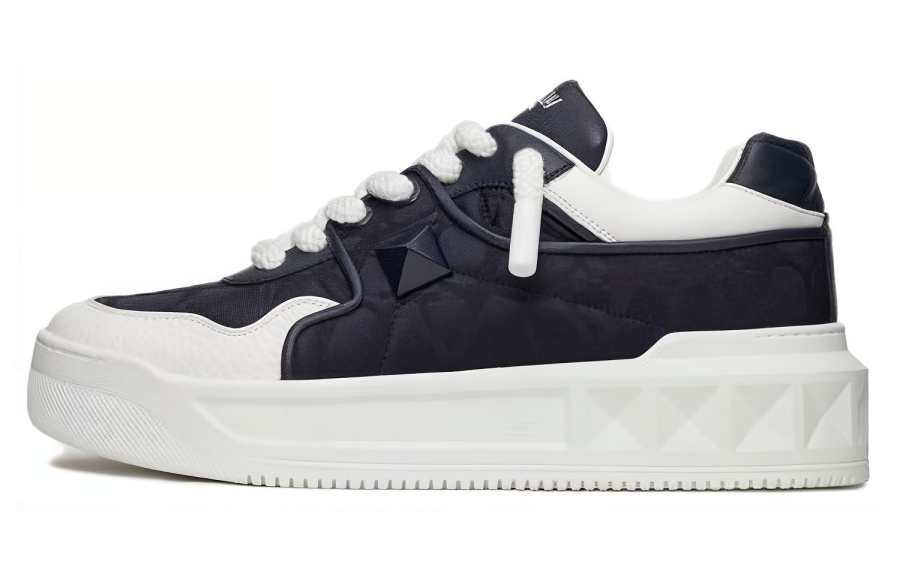 Valentino One Stud Sheepskin Low top Skateboard Shoes Men's Deep Sea Blue