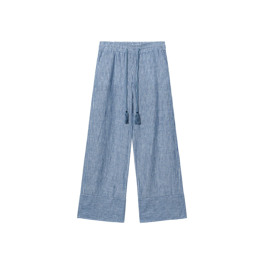 LAUREN RALPH LAUREN Pinstripe Linen Wide Leg Pants Casual Pants Women's Blue