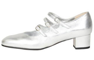 Carel Kina Collection Vintage Chunky Heel Mary Jane Shoes 4cm Women's Matte Silver