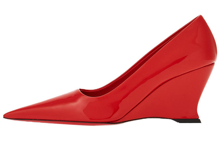 FERRAGAMO Patent Leather Wedge Heel High Heels 7cm Women's Red