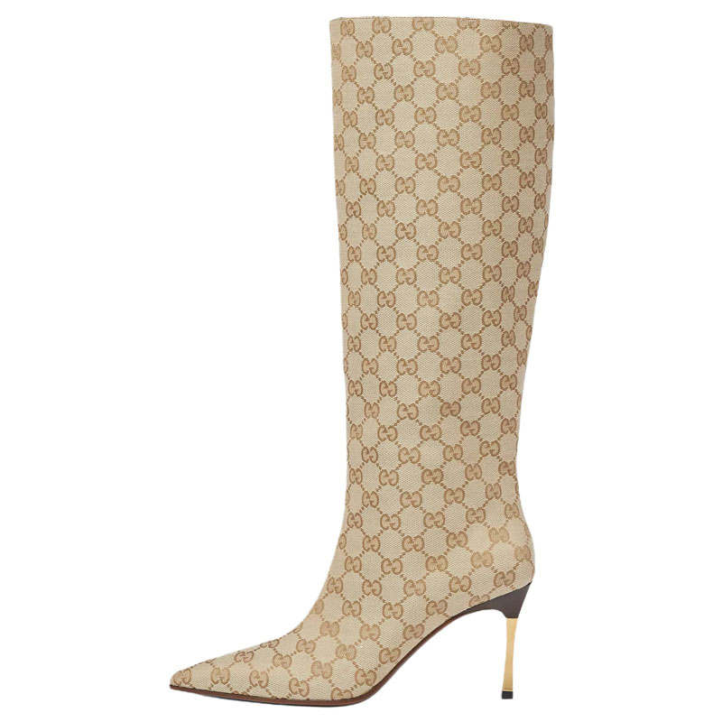 GUCCI Bombshell Knee high Boots 8.4cm Women's Sandy Brown