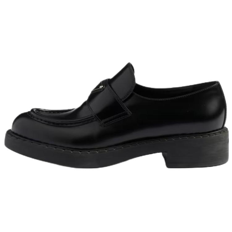 PRADA PRADA Chocolate 50mm Brushed Leather Loafer 'Black' Women's