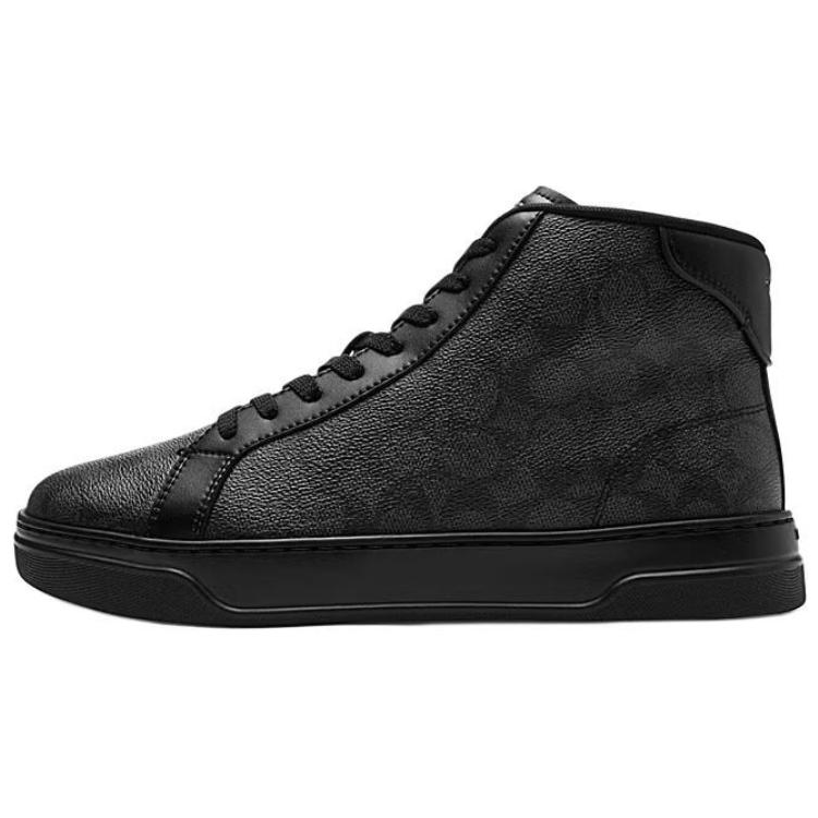 COACH Signature Leather High top Skateboard Shoes Men's Black