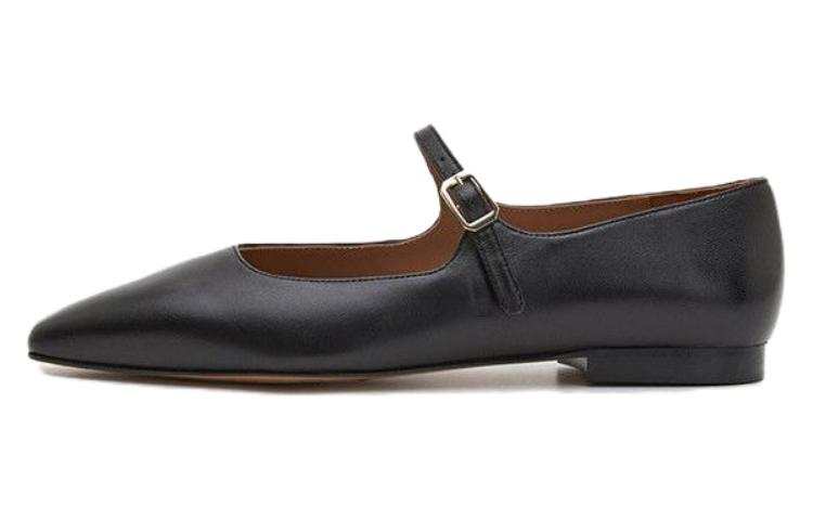 FLATTERED Sheepskin Block Heel Mary Jane Shoes 3cm Women's Black