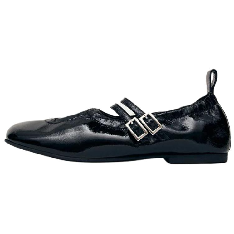 ALOHAS Anne Cow Leather Flat Mary Jane Shoes Women's Black