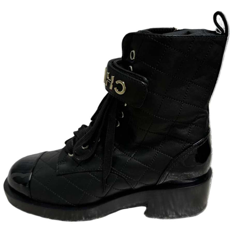 CHANEL CHANEL Short Combat Boots Women's Black