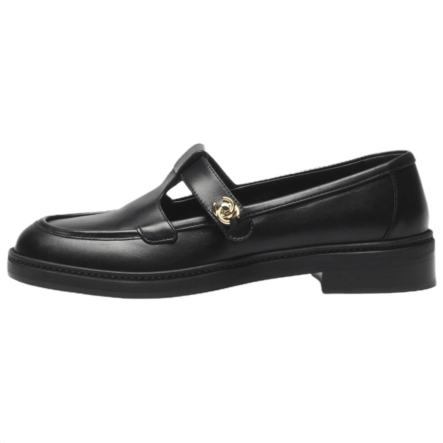 CHANEL 25K Flat Mary Jane Shoes Women's Black