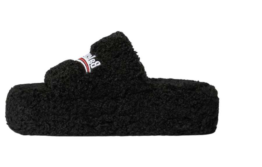 Balenciaga Furry Platform Slides 'Black' Women's