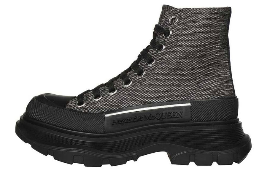 Alexander McQueen Tread Slick Lace Up Boot Black Silver Women's