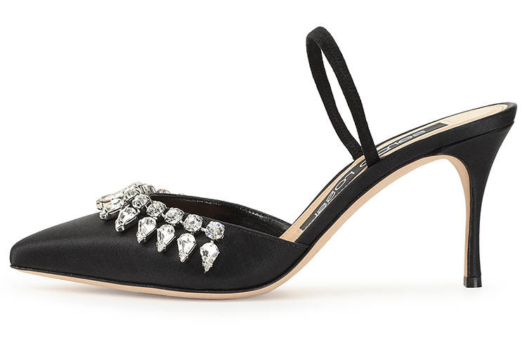 SERGIO ROSSI Godiva Leather Slim Heel Stylish Sandal Women's Black