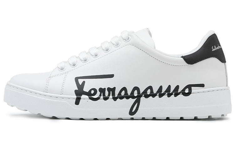 FERRAGAMO Top Grain Cow Leather Low top Stylish Skateboarding Shoes Men's White