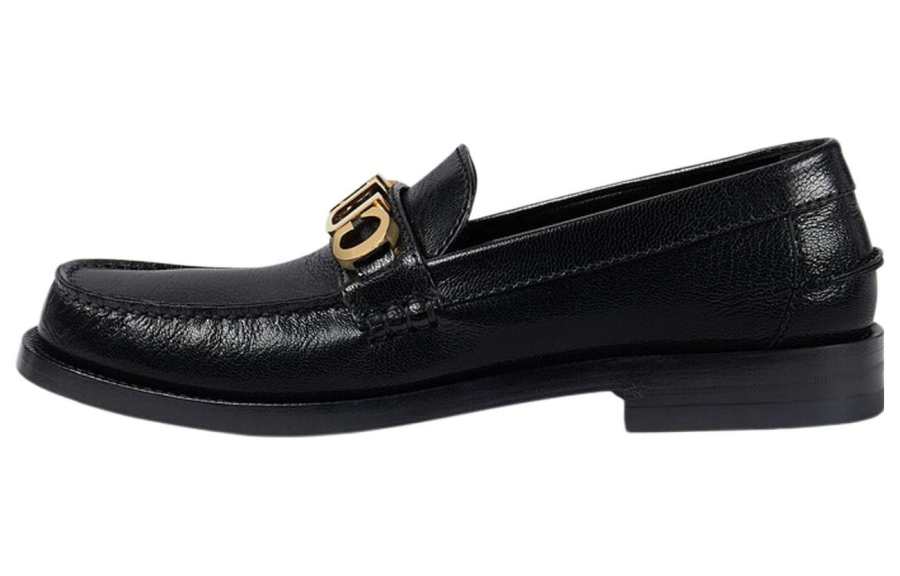 GUCCI Logo Loafers Black Leather Women's