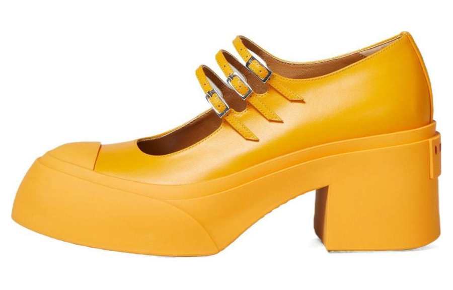 MARNI Pablo Leather Chunky Heel Mary Jane Shoes Women's Orange