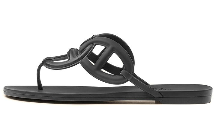 HERMES HERMES Rubber Sandals Black Women's
