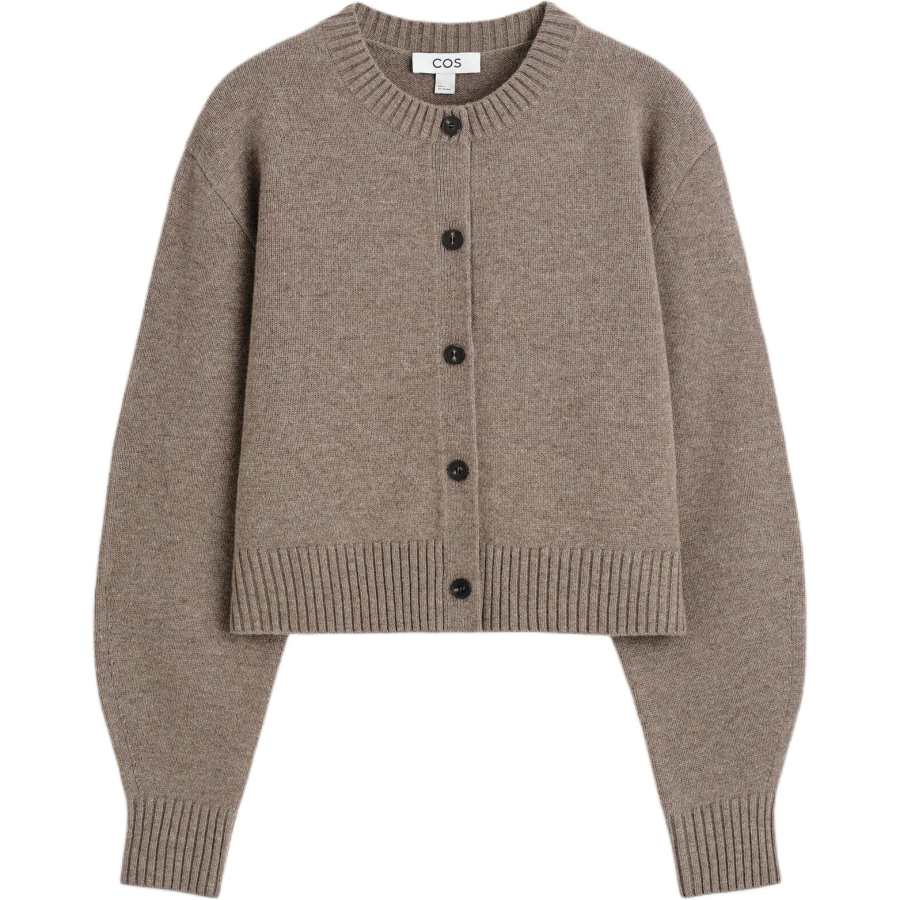 COS Knitwear Women's Coffee Brown Crew Neck Moderate Cardigan
