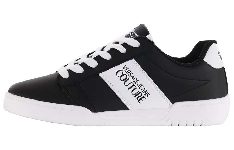 VERSACE JEANS COUTURE Leather Stylish Skateboarding Shoes Men's Black White