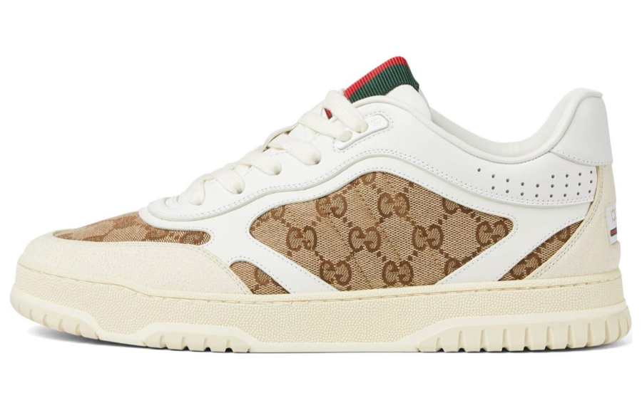 GUCCI Re Web 24SS Leather Low top Skateboard Shoes Men's White Brown