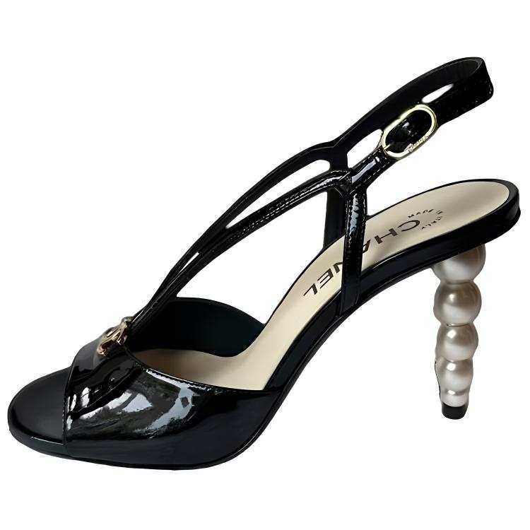 CHANEL Leather One Strap Sandals Women's Black