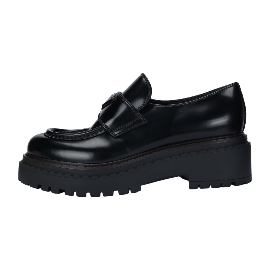 PRADA PRADA Chocolate Leather Loafers Women's Black
