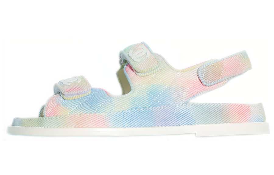 CHANEL Fabric One Strap Sandals Women's Pink Blue