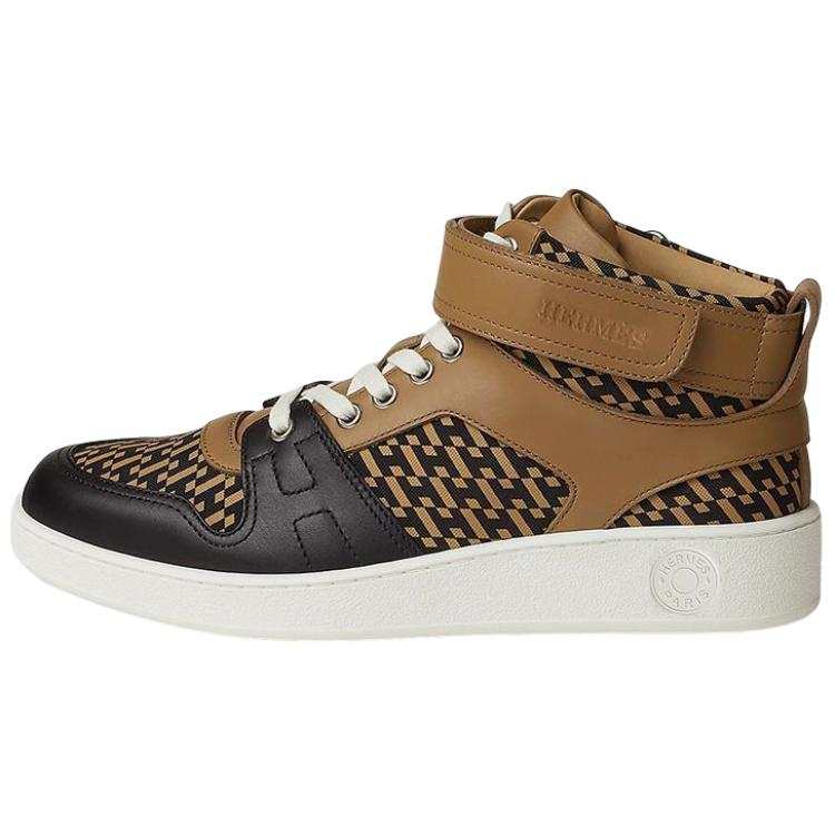 HERMES Freestyle Leather Lace Up Mid top Stylish Skateboarding Shoes Men's Brown
