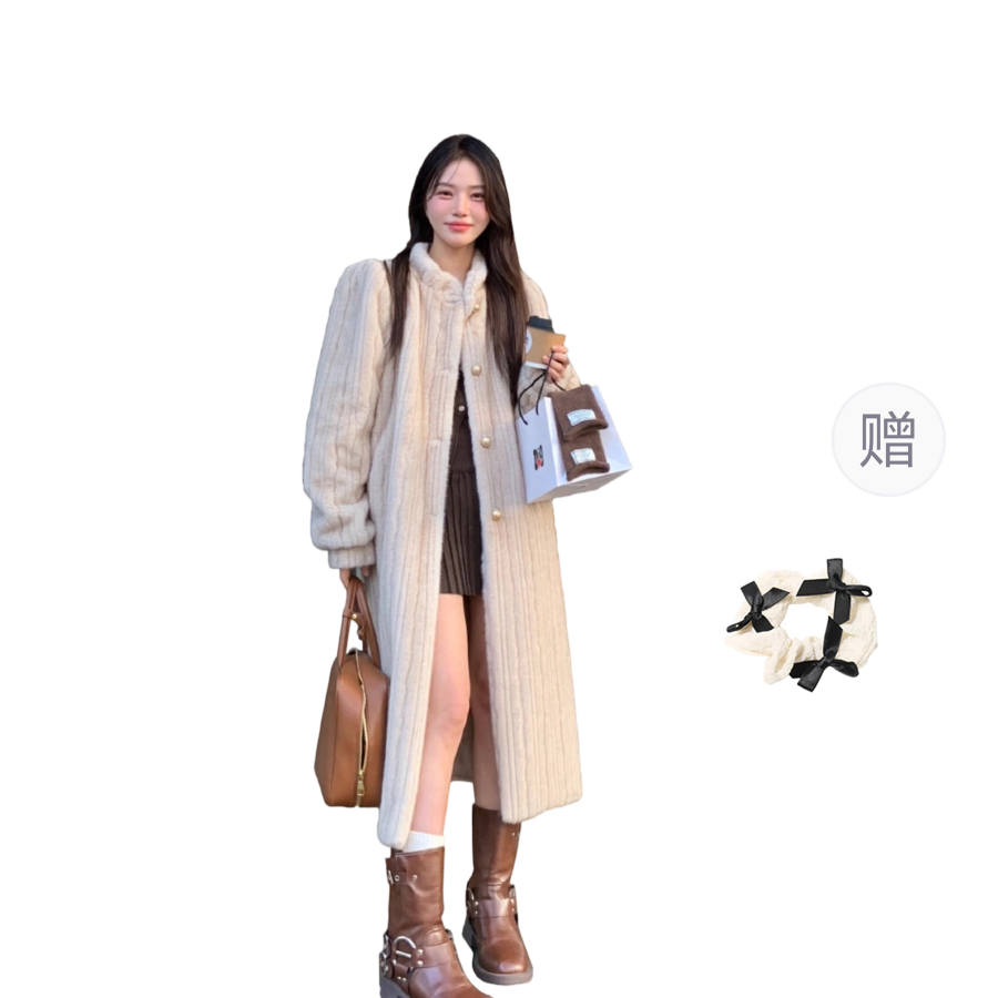 CPAURA Coats Women's Image Color+Hair Tie Included Stand Collar Moderate