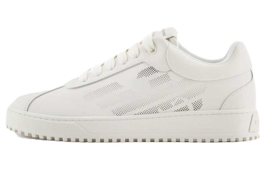EMPORIO ARMANI Leather Low top Skateboard Shoes Men's White