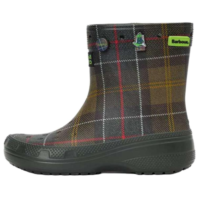 BARBOUR Crocs x BARBOUR Rubber Ankle Boots Unisex Green Brown Plaid