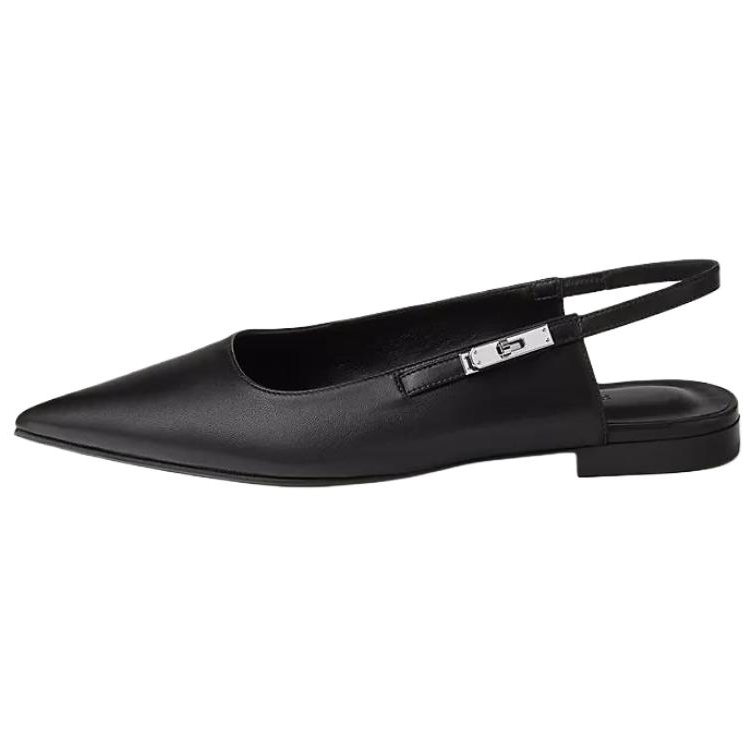 HERMES Lovely Kelly Leather Casual Shoes 1CM Women's Black