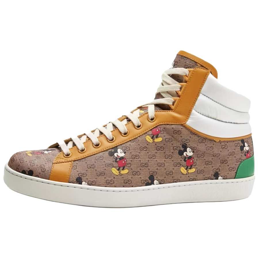GUCCI Disney x GUCCI ACE Leather Stylish Skateboarding Shoes Men's White Umber