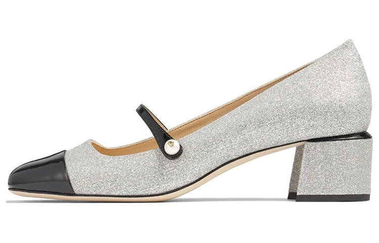 Jimmy Choo Elisa Patent Leather Block Heel High Heels 4.5cm Women's Silver Black