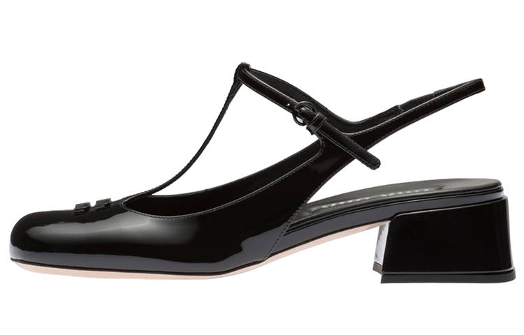 MIU MIU Patent Leather Chunky Heel High Heels Women's Black