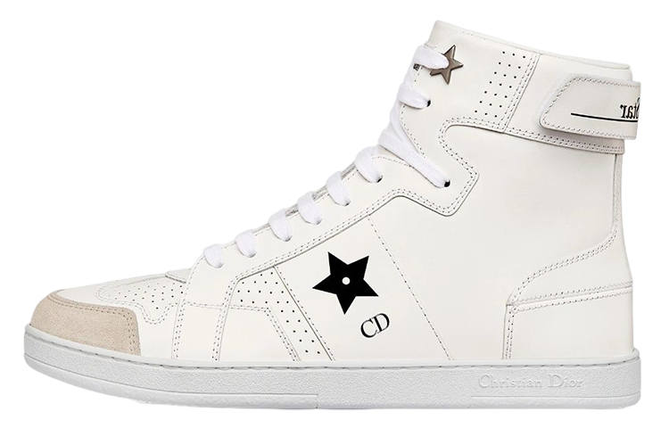 DIOR Star Platform Shoes Leather High top Stylish Skateboarding Shoes Women's White