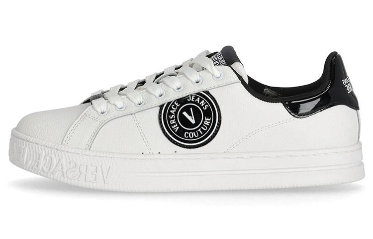 VERSACE JEANS COUTURE Leather Logo Low top Stylish Skateboarding Shoes Men's White