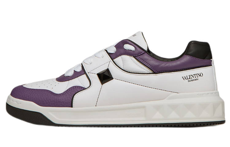 Valentino One Stud Leather Low top Stylish Skateboarding Shoes Men's White Purple