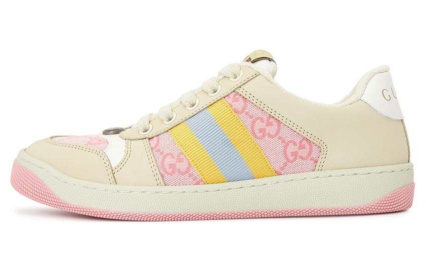 GUCCI Screener Distressed Shoes Stylish Skateboarding Shoes Women's Pink Beige
