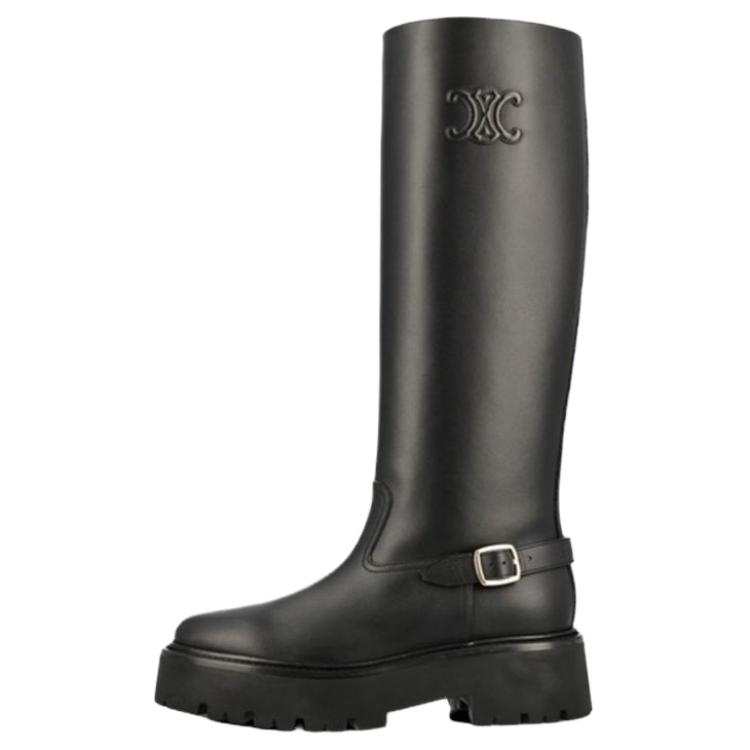CELINE Triope Calfskin Knee high Boots Women's Black