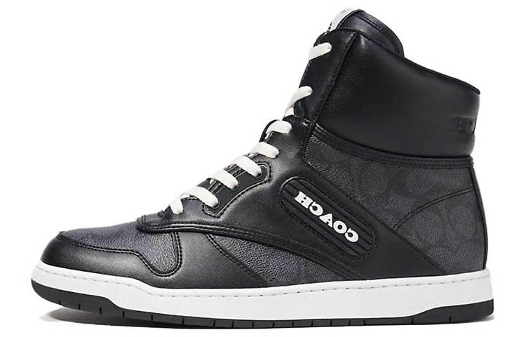 COACH C202 Leather High top Skateboard Shoes Men's Black