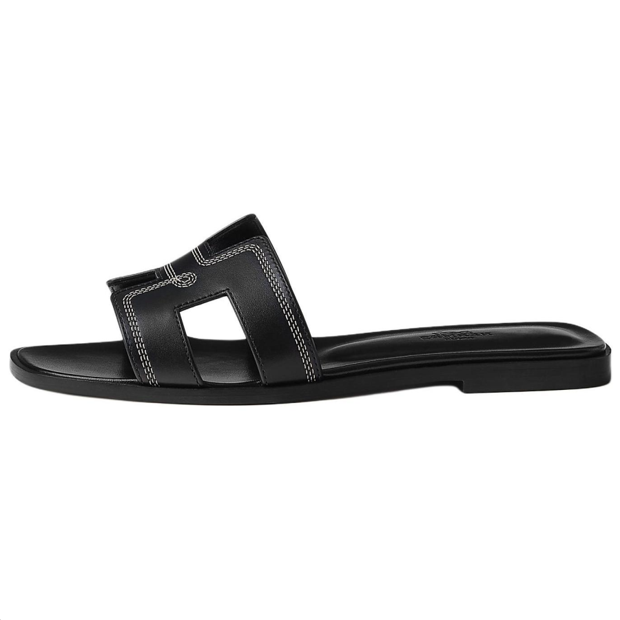 HERMES HERMES Oran Flat Slide Slippers Women's Black