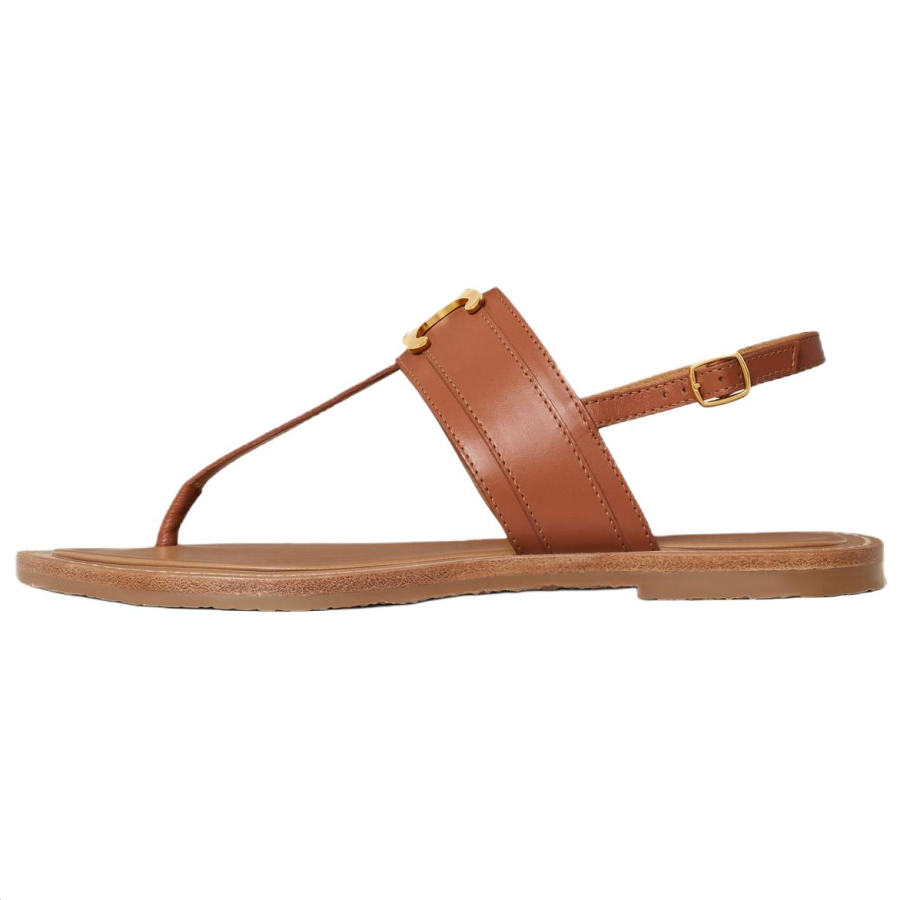 CELINE Cow Leather One Strap Sandals Women's Tawny