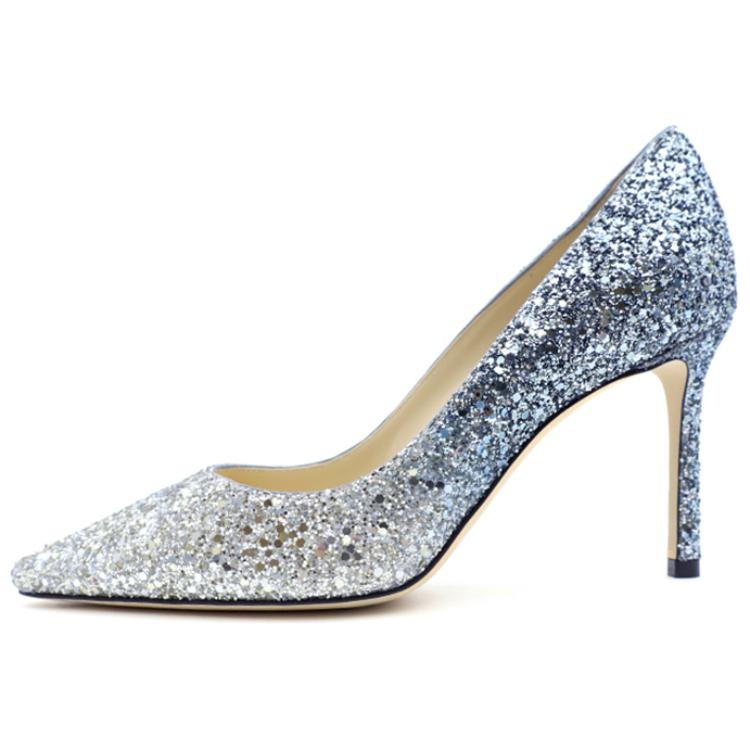 Jimmy Choo Romy Slim Heel High Heels 8.5cm Women's Silver Blue Glitter Gradient