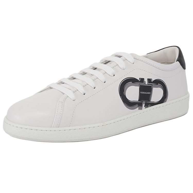 FERRAGAMO Cow Leather Sports Casual Shoes Low top Skateboard Shoes Men's White Black Heel Tab